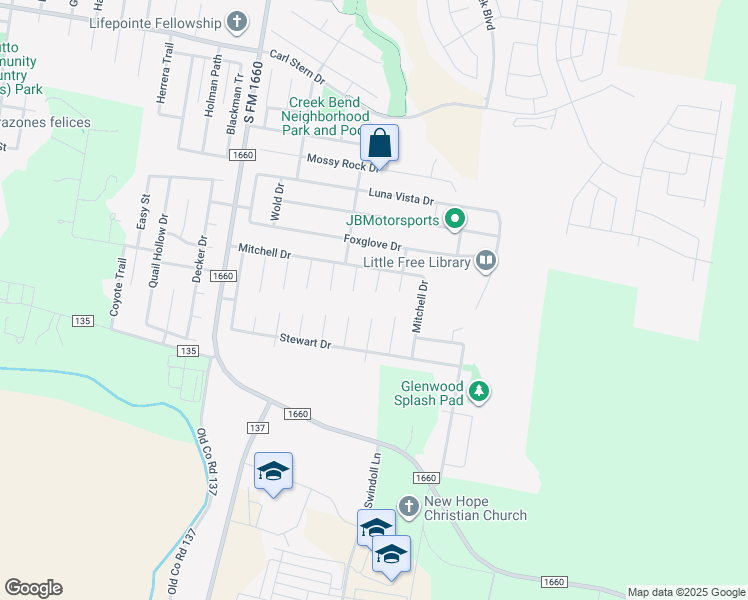 map of restaurants, bars, coffee shops, grocery stores, and more near 113 Musselman Court in Hutto