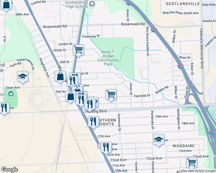 map of restaurants, bars, coffee shops, grocery stores, and more near 1772 Swan Avenue in Baton Rouge
