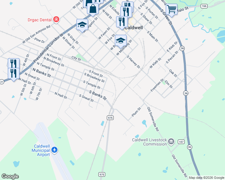 map of restaurants, bars, coffee shops, grocery stores, and more near 411 South Temple Street in Caldwell