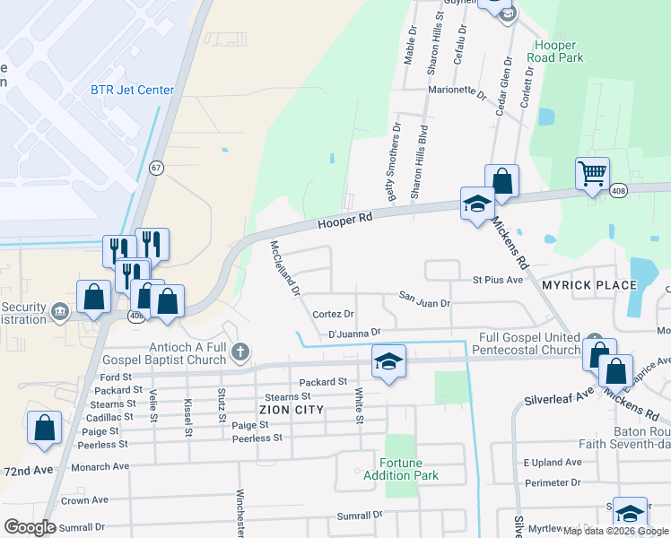 map of restaurants, bars, coffee shops, grocery stores, and more near 8170 South Laredo Avenue in Baton Rouge