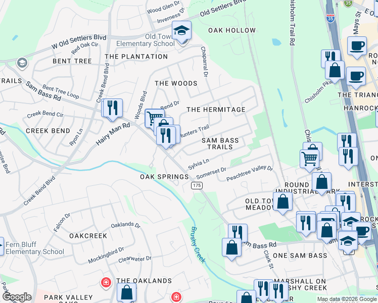 map of restaurants, bars, coffee shops, grocery stores, and more near 1810 Rusty Nail Loop in Round Rock