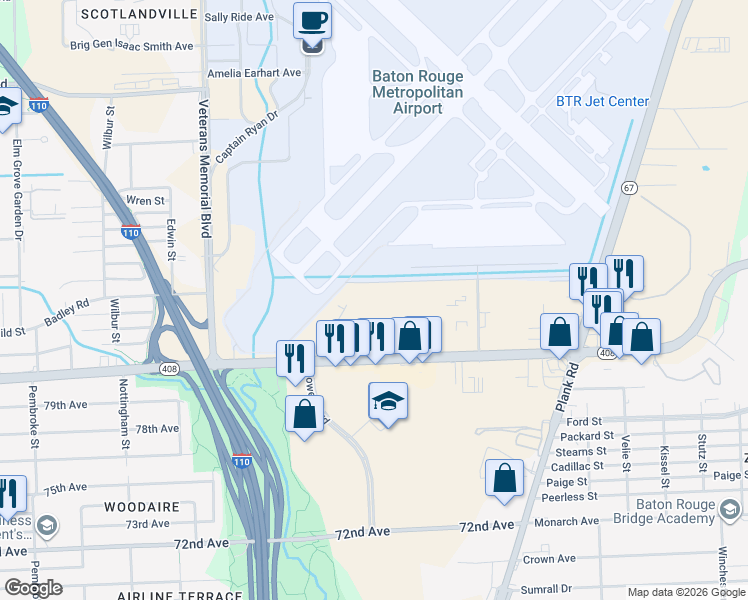map of restaurants, bars, coffee shops, grocery stores, and more near 4030 T B Herndon Avenue in Baton Rouge
