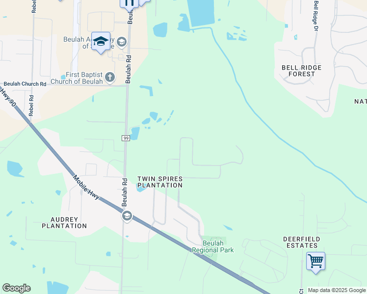 map of restaurants, bars, coffee shops, grocery stores, and more near 5993 Huntington Creek Boulevard in Pensacola
