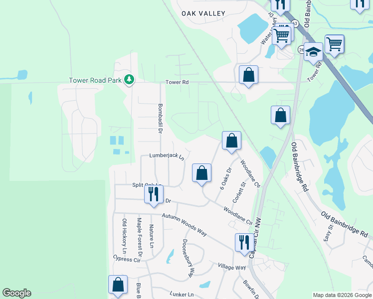 map of restaurants, bars, coffee shops, grocery stores, and more near 6328 South Placid Place in Tallahassee