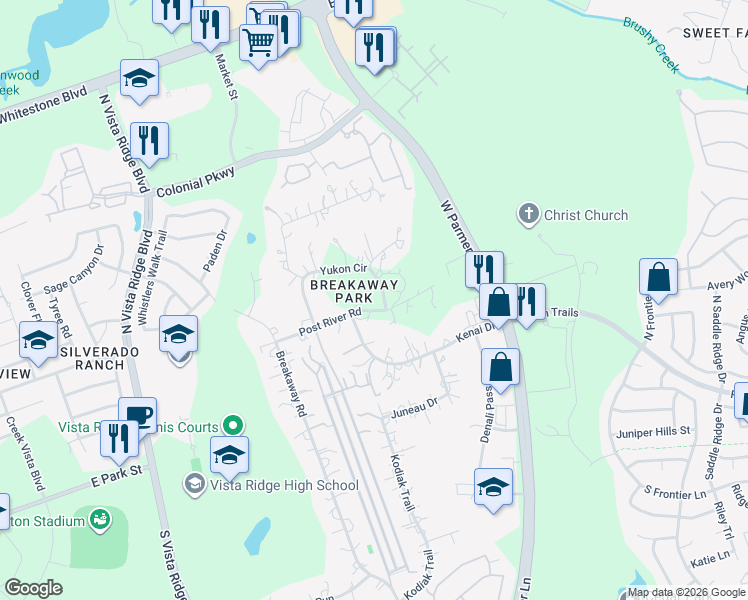 map of restaurants, bars, coffee shops, grocery stores, and more near 3003 Post River Road in Cedar Park
