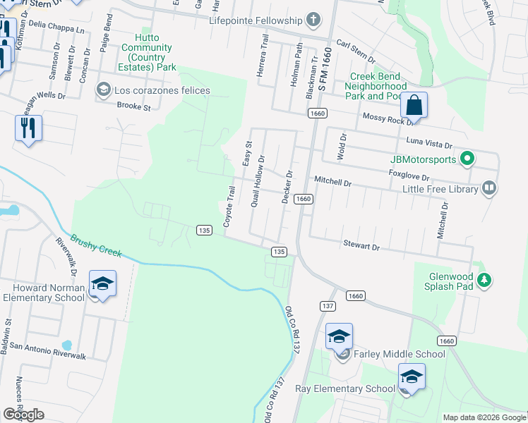 map of restaurants, bars, coffee shops, grocery stores, and more near 211 Madison Lane in Hutto