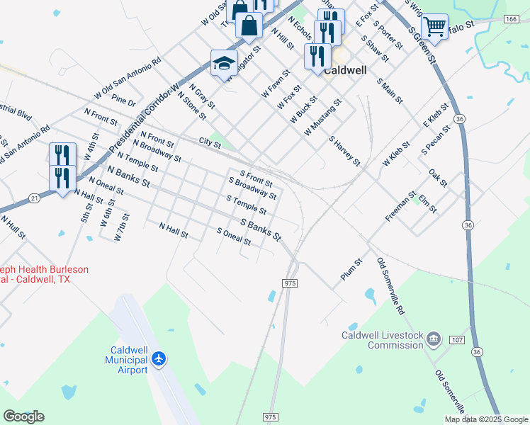 map of restaurants, bars, coffee shops, grocery stores, and more near 400 South Temple Street in Caldwell