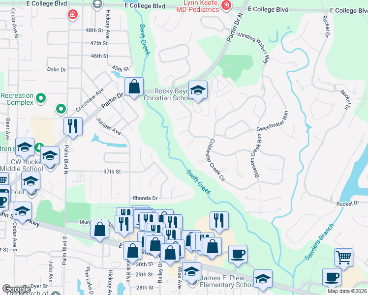 map of restaurants, bars, coffee shops, grocery stores, and more near 1807 Alaqua Creek Cove in Niceville