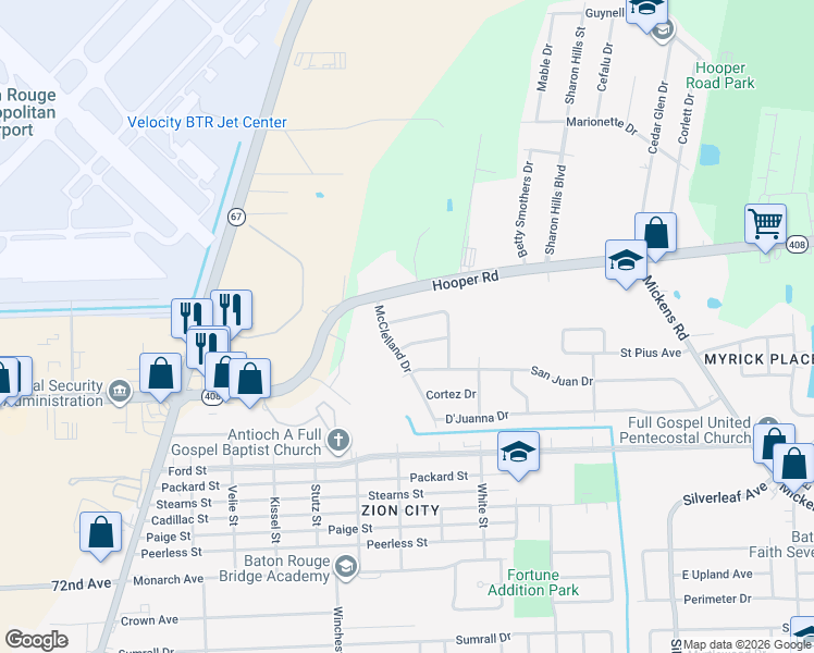map of restaurants, bars, coffee shops, grocery stores, and more near 8243 McClelland Drive in Baton Rouge