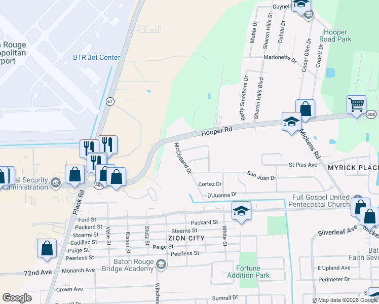map of restaurants, bars, coffee shops, grocery stores, and more near 8243 McClelland Drive in Baton Rouge
