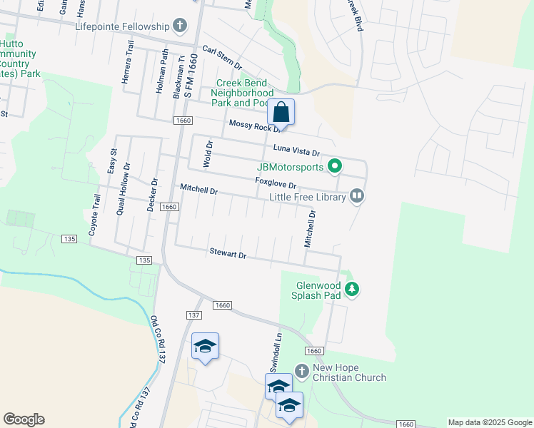 map of restaurants, bars, coffee shops, grocery stores, and more near 106 Hersee Court in Hutto