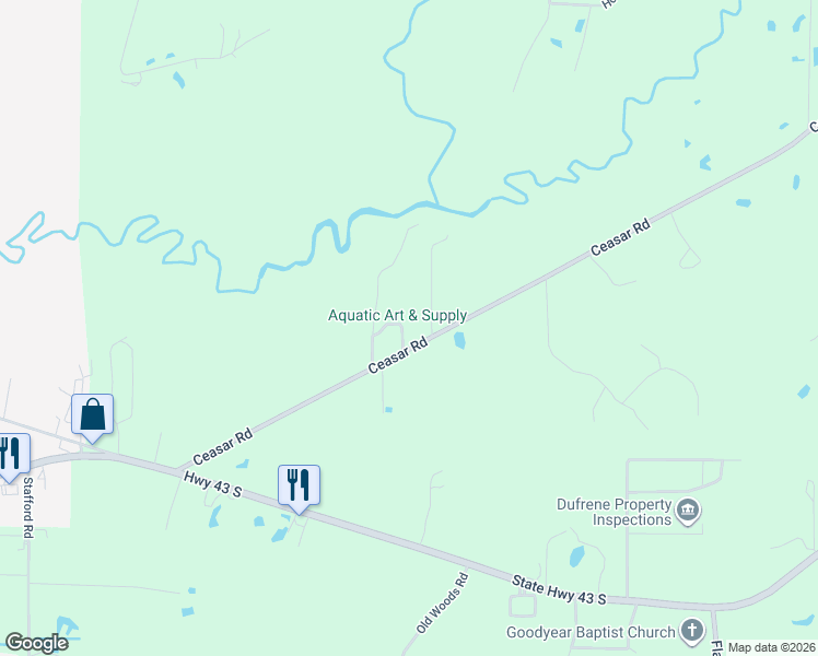 map of restaurants, bars, coffee shops, grocery stores, and more near 278-282 Ceasar Road in Picayune