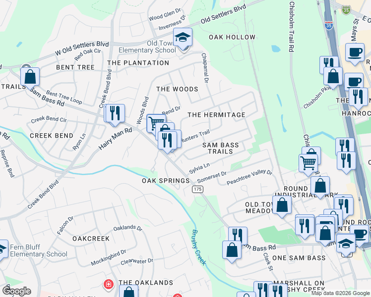 map of restaurants, bars, coffee shops, grocery stores, and more near 1810 Rusty Nail Loop in Round Rock