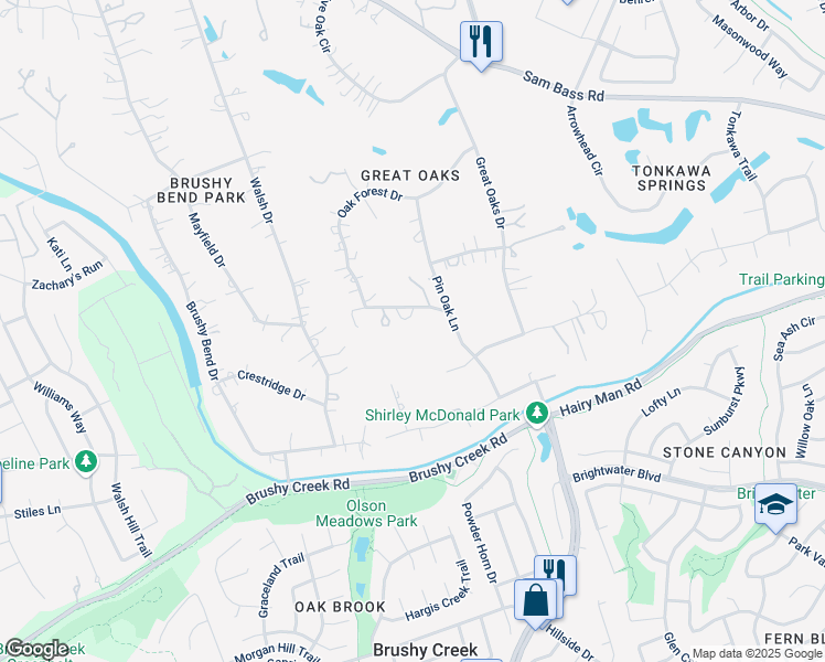 map of restaurants, bars, coffee shops, grocery stores, and more near 4007 Spanish Oak Drive in Round Rock