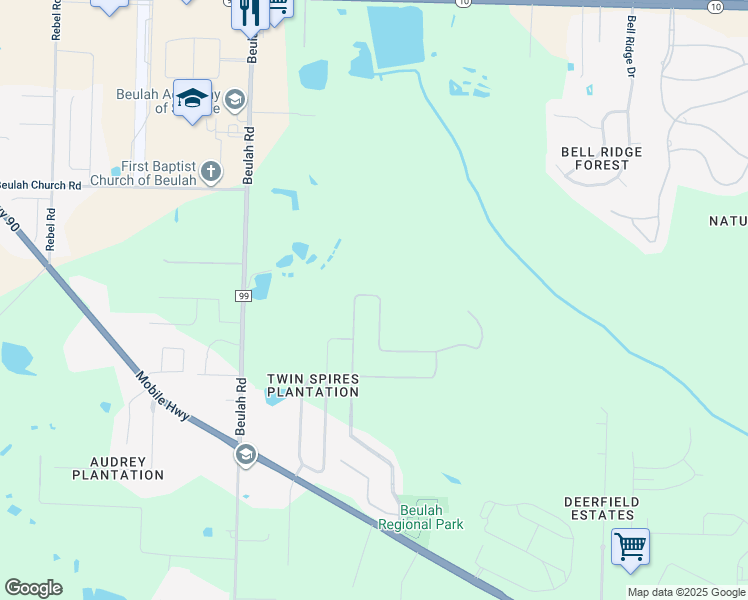 map of restaurants, bars, coffee shops, grocery stores, and more near 5936 Huntington Creek Boulevard in Pensacola