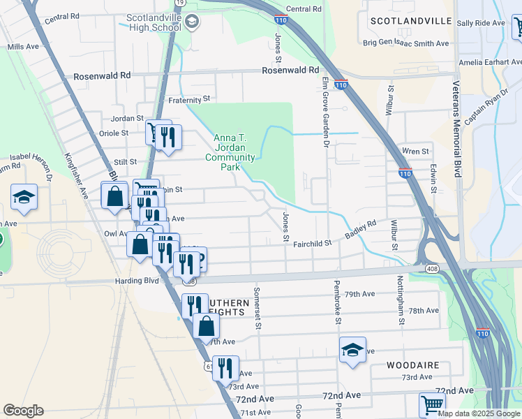 map of restaurants, bars, coffee shops, grocery stores, and more near 8550 Sora Street in Baton Rouge