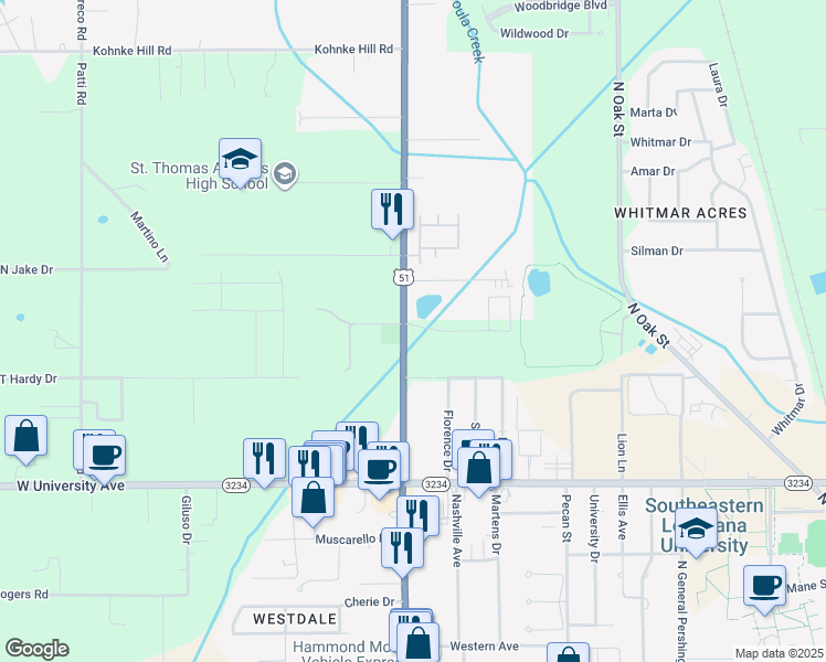 map of restaurants, bars, coffee shops, grocery stores, and more near 46213 North Morrison Boulevard in Hammond