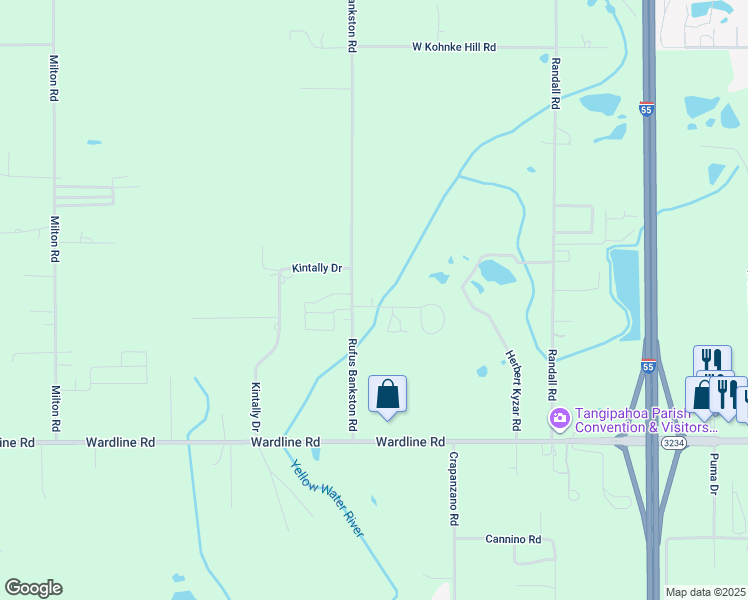 map of restaurants, bars, coffee shops, grocery stores, and more near 46214 Rufus Bankston Road in Hammond