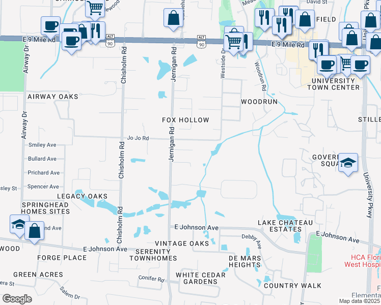map of restaurants, bars, coffee shops, grocery stores, and more near 44 Bennett Apartments in Pensacola