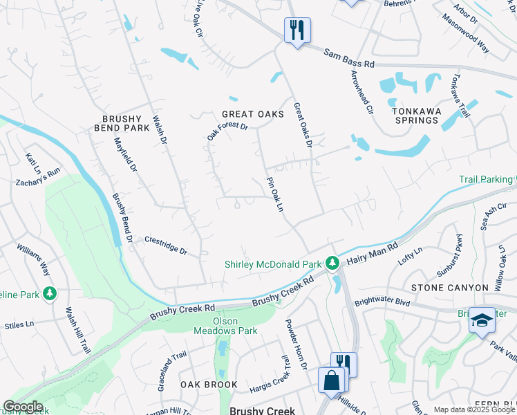 map of restaurants, bars, coffee shops, grocery stores, and more near 4007 Spanish Oak Drive in Round Rock