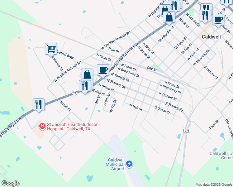 map of restaurants, bars, coffee shops, grocery stores, and more near 506 North Oneal Street in Caldwell