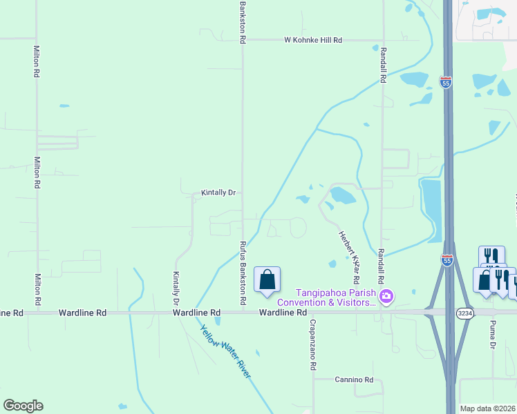 map of restaurants, bars, coffee shops, grocery stores, and more near 46214 Rufus Bankston Road in Hammond