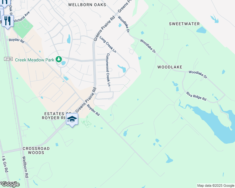 map of restaurants, bars, coffee shops, grocery stores, and more near 15749 Timber Creek Lane in College Station