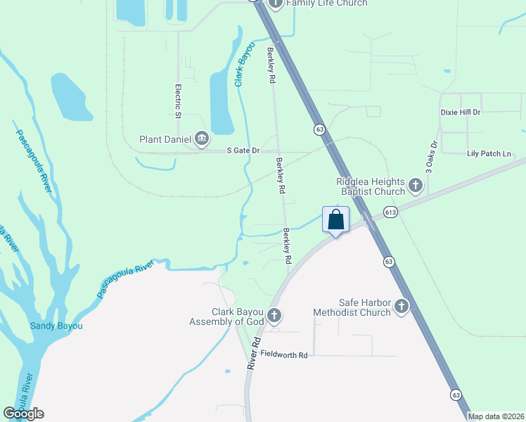 map of restaurants, bars, coffee shops, grocery stores, and more near 12601 Berkley Road in Moss Point