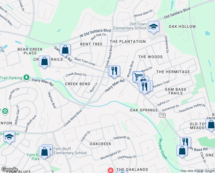 map of restaurants, bars, coffee shops, grocery stores, and more near 1719 Horseshoe Circle in Round Rock