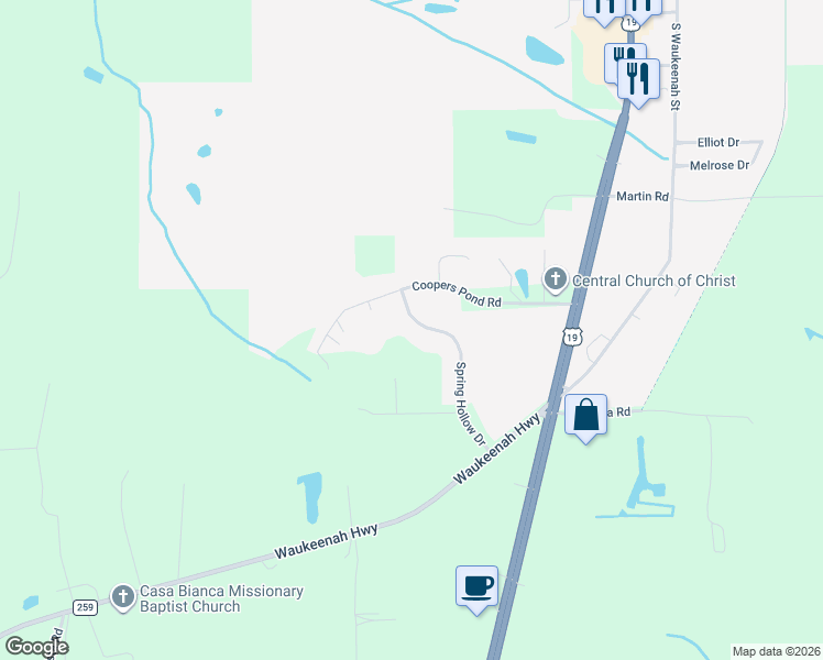 map of restaurants, bars, coffee shops, grocery stores, and more near 1515 Spring Hollow Drive in Monticello