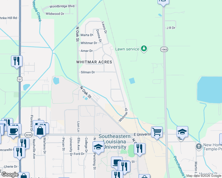 map of restaurants, bars, coffee shops, grocery stores, and more near 4 Lynn Lane in Hammond