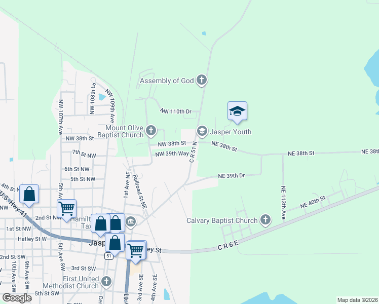 map of restaurants, bars, coffee shops, grocery stores, and more near 16-11008 West 39 in Jasper