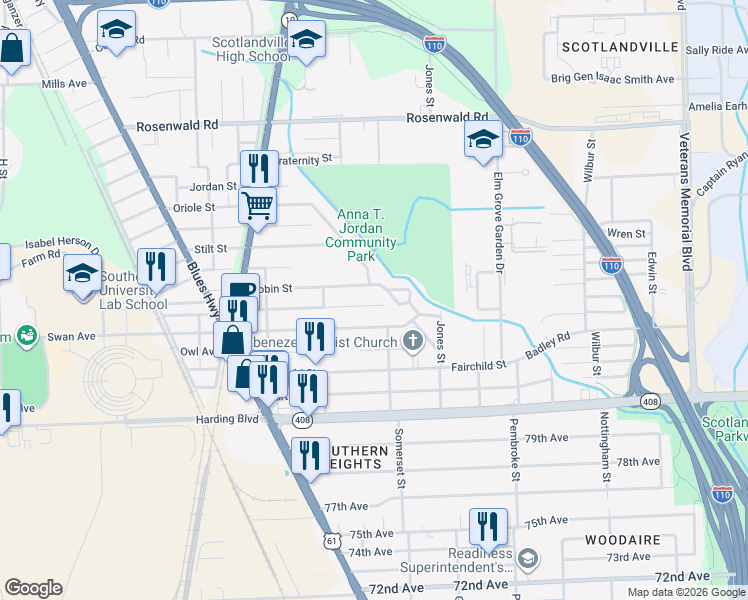 map of restaurants, bars, coffee shops, grocery stores, and more near 1773 Sora Street in Baton Rouge