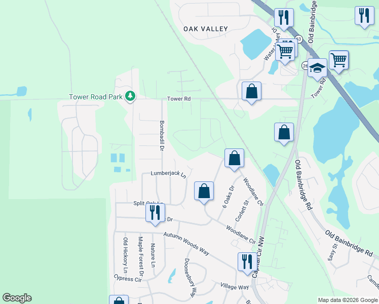map of restaurants, bars, coffee shops, grocery stores, and more near 5750 Flowerbrook Circle in Tallahassee