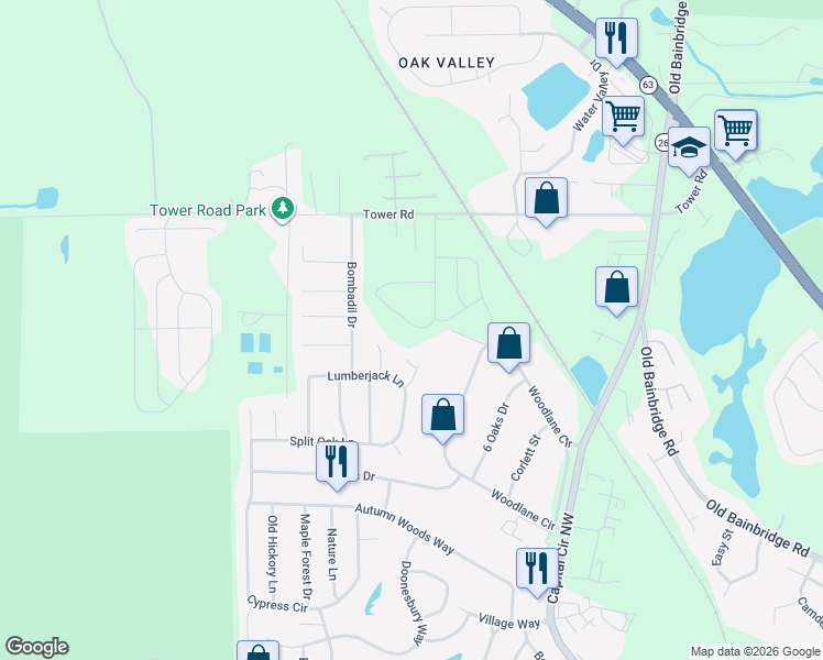 map of restaurants, bars, coffee shops, grocery stores, and more near 5750 Flowerbrook Circle in Tallahassee