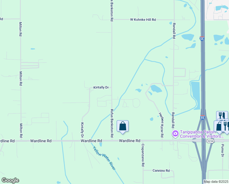 map of restaurants, bars, coffee shops, grocery stores, and more near 46214 Rufus Bankston Road in Hammond