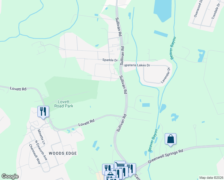 map of restaurants, bars, coffee shops, grocery stores, and more near 7939 Sullivan Road in Baton Rouge