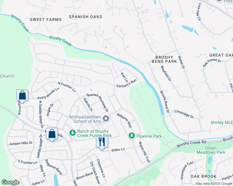 map of restaurants, bars, coffee shops, grocery stores, and more near 406 Walsh Hill Trail in Cedar Park