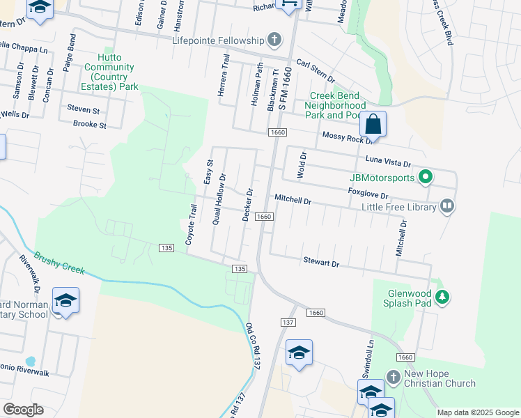 map of restaurants, bars, coffee shops, grocery stores, and more near 100 Meadow Lark Lane in Hutto