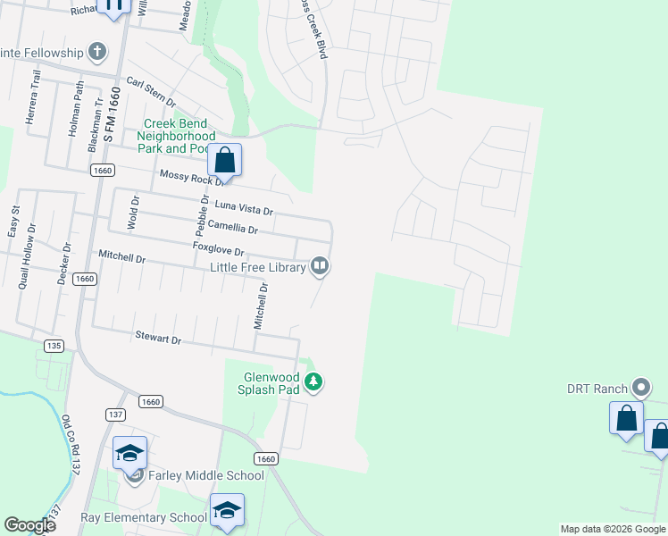 map of restaurants, bars, coffee shops, grocery stores, and more near 703 Luna Vista Drive in Hutto