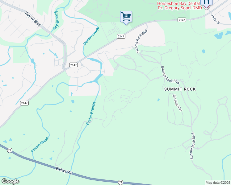 map of restaurants, bars, coffee shops, grocery stores, and more near 114 Delfino Place in Horseshoe Bay