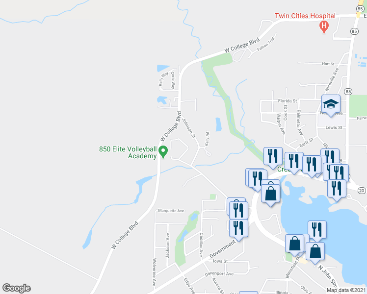 map of restaurants, bars, coffee shops, grocery stores, and more near 500 Kelly Mill Road in Valparaiso