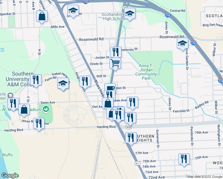 map of restaurants, bars, coffee shops, grocery stores, and more near 8590 Scotland Avenue in Baton Rouge