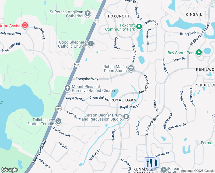 map of restaurants, bars, coffee shops, grocery stores, and more near 3956 Forsythe Park Court in Tallahassee