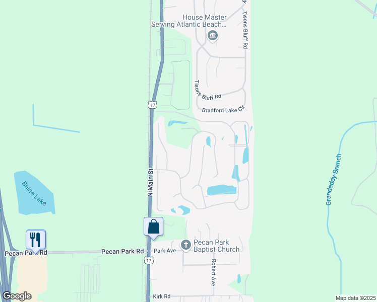 map of restaurants, bars, coffee shops, grocery stores, and more near 15756 Northside Drive West in Jacksonville