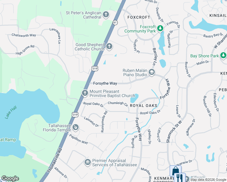 map of restaurants, bars, coffee shops, grocery stores, and more near 2656 James Smith Lane in Tallahassee