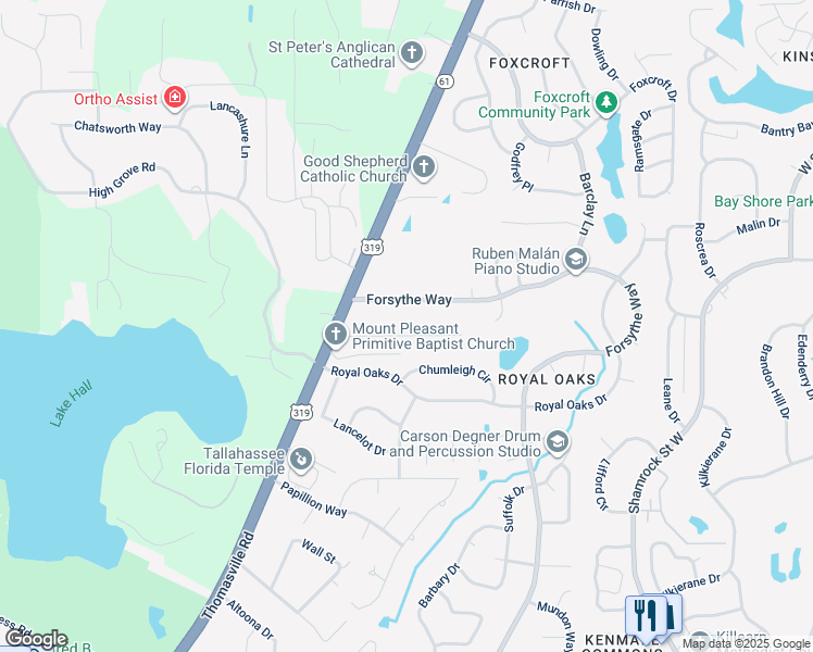 map of restaurants, bars, coffee shops, grocery stores, and more near 2630 John Smith Lane in Tallahassee