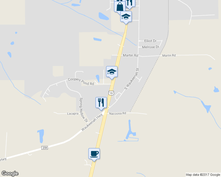 map of restaurants, bars, coffee shops, grocery stores, and more near 1030 South Jefferson in Monticello