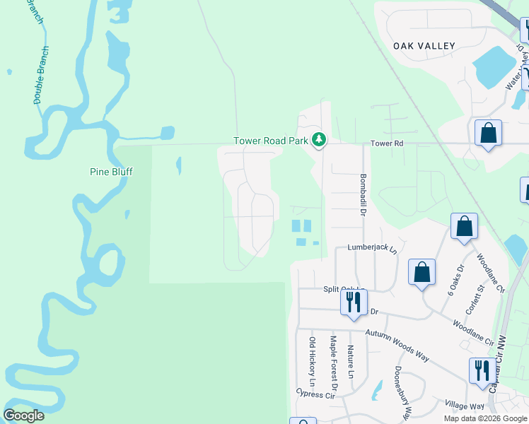 map of restaurants, bars, coffee shops, grocery stores, and more near 6524 Rivers Bank Way in Tallahassee