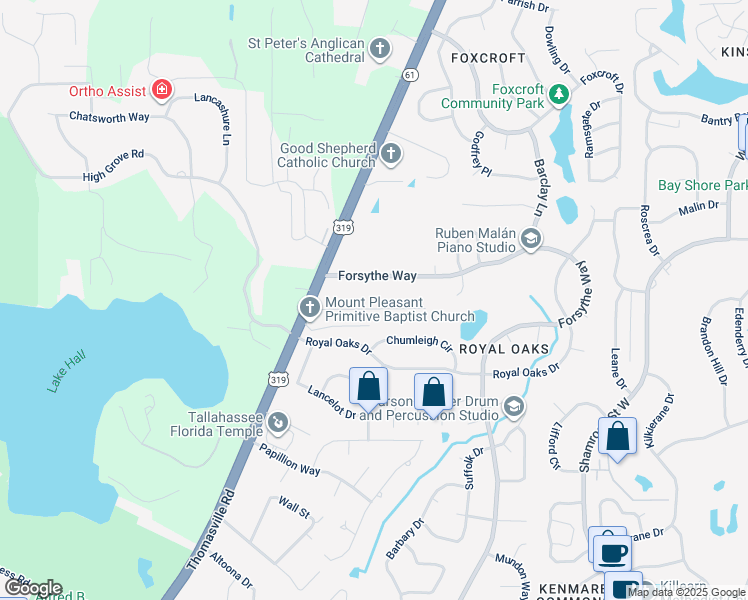 map of restaurants, bars, coffee shops, grocery stores, and more near 2630 James Smith Lane in Tallahassee